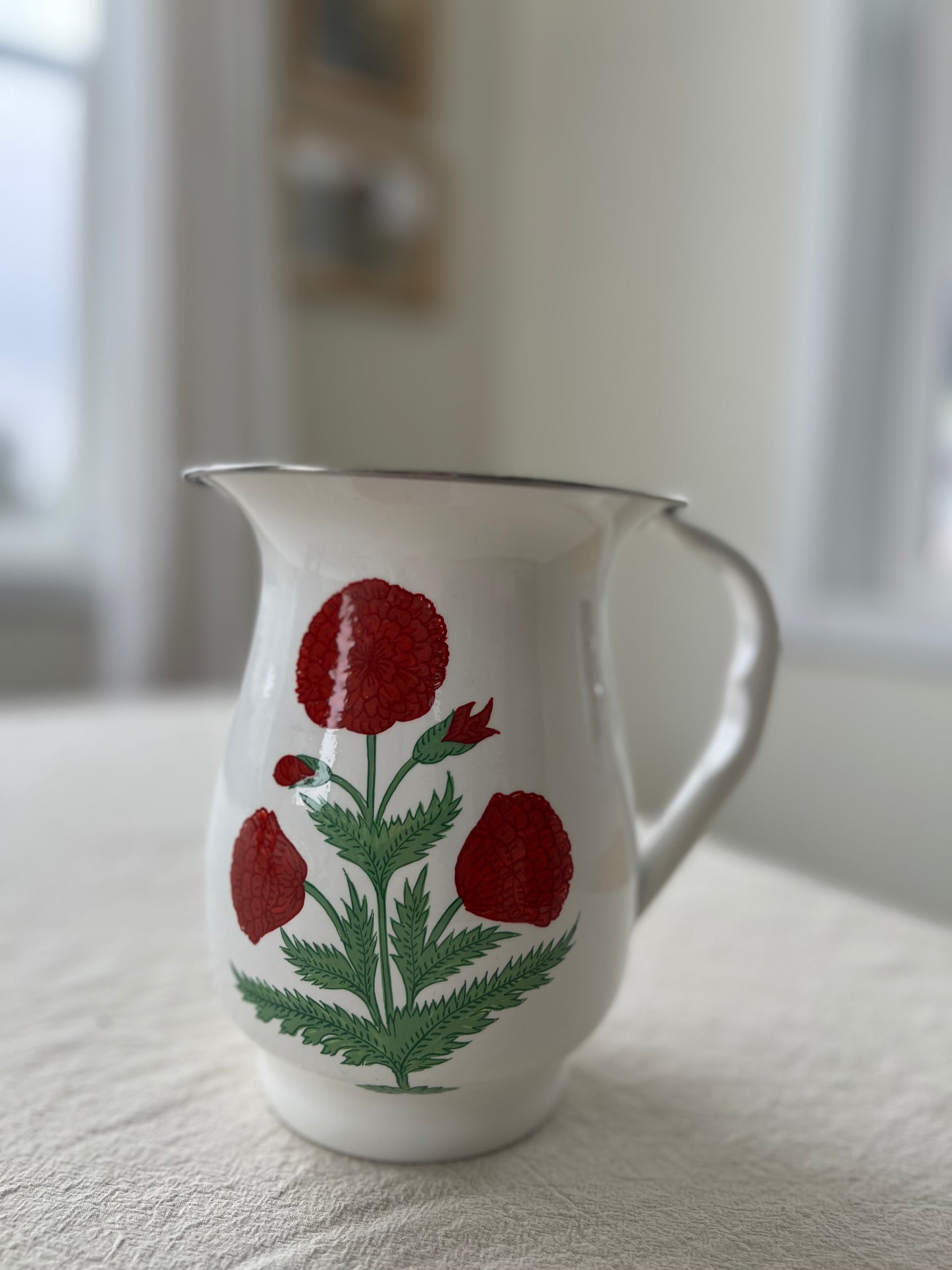 Red Floral Enamel Pitcher