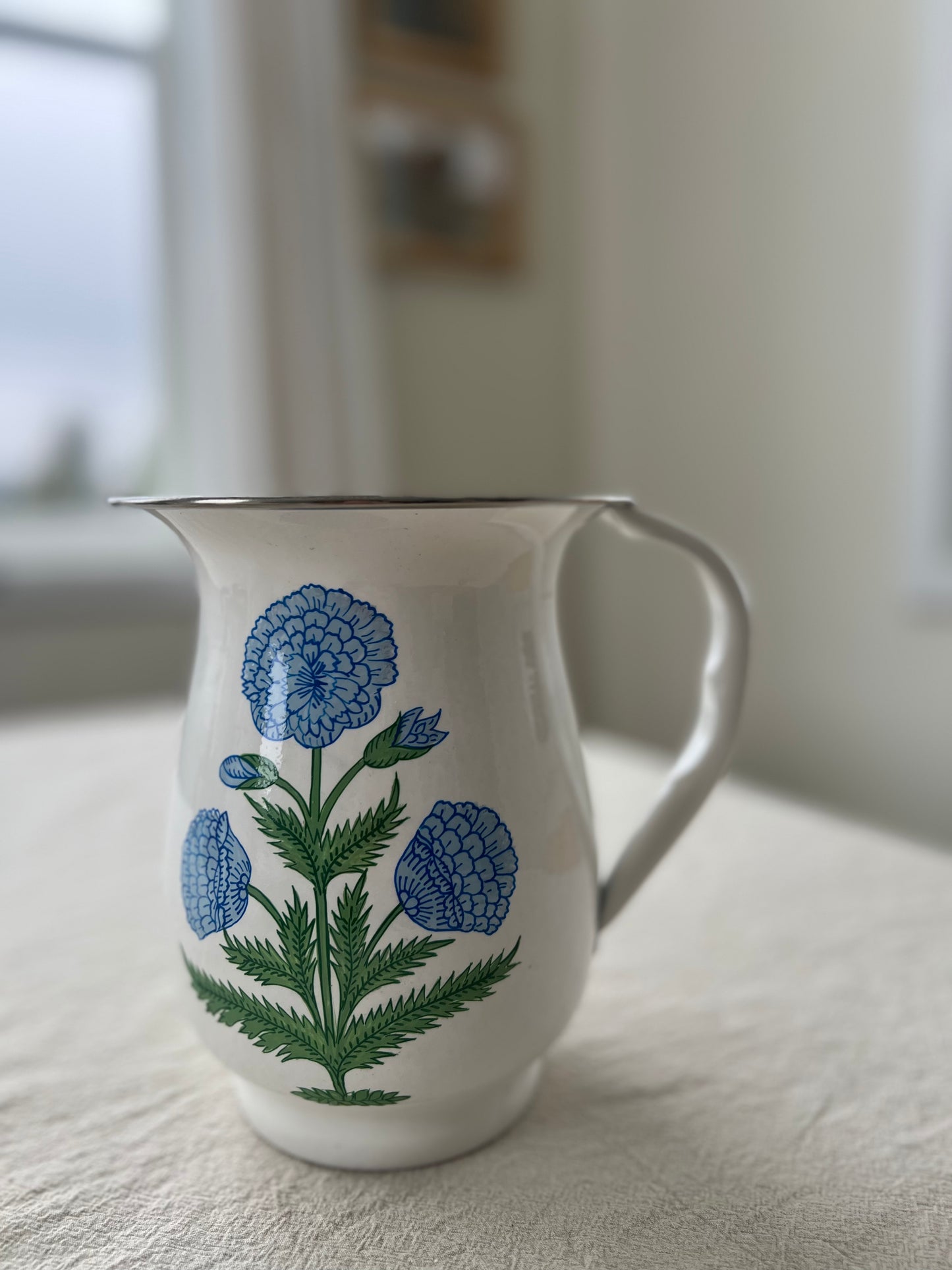 Blue Floral Enamel Pitcher